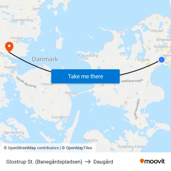 Glostrup St. (Banegårdspladsen) to Daugård map