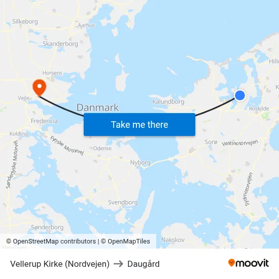 Vellerup Kirke (Nordvejen) to Daugård map