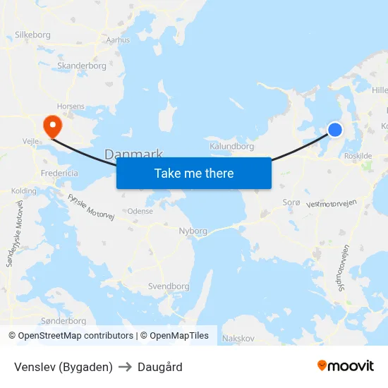 Venslev (Bygaden) to Daugård map