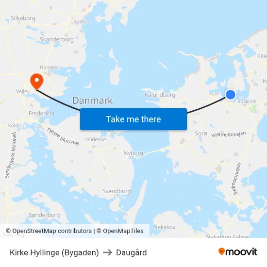 Kirke Hyllinge (Bygaden) to Daugård map
