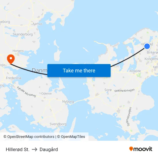 Hillerød St. to Daugård map