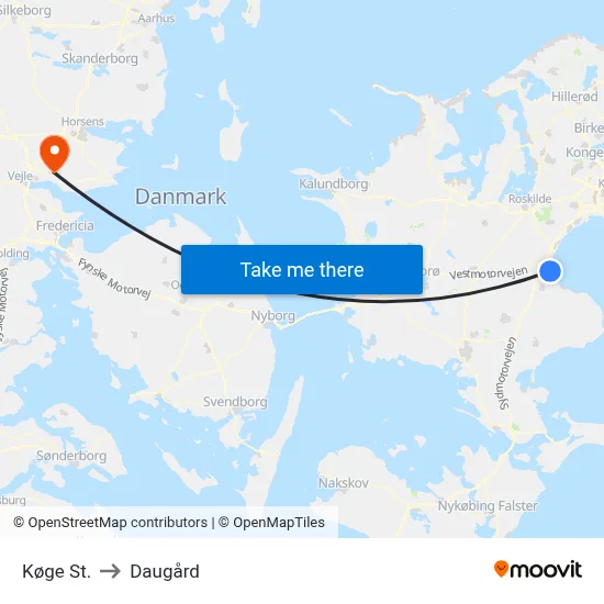 Køge St. to Daugård map