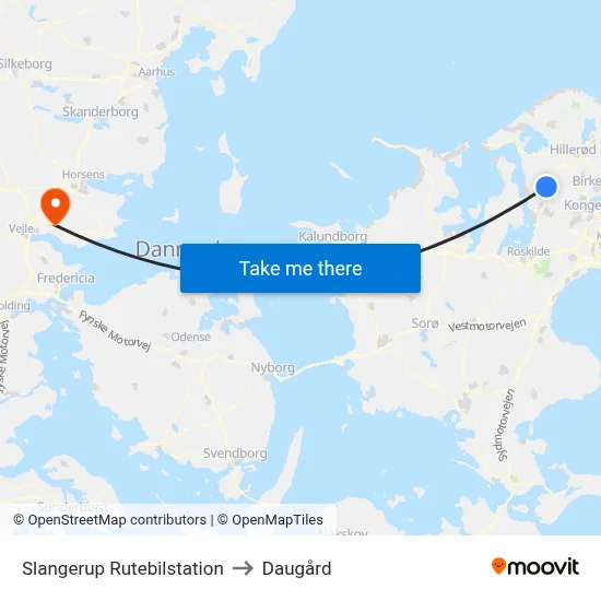 Slangerup Rutebilstation to Daugård map