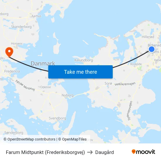 Farum Midtpunkt (Frederiksborgvej) to Daugård map