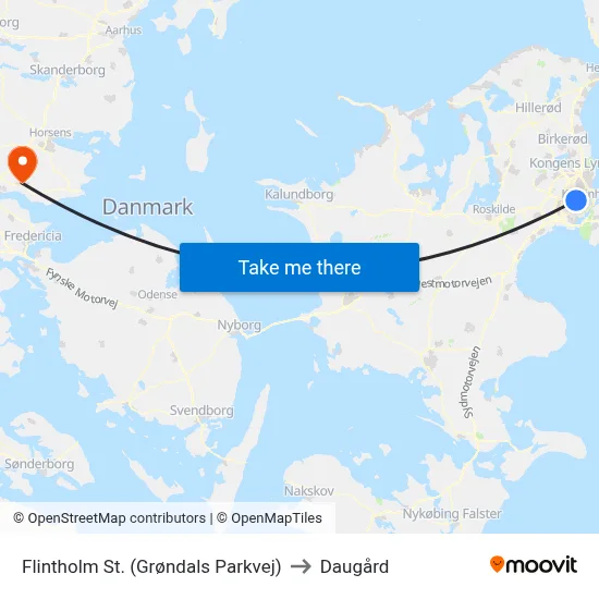 Flintholm St. (Grøndals Parkvej) to Daugård map