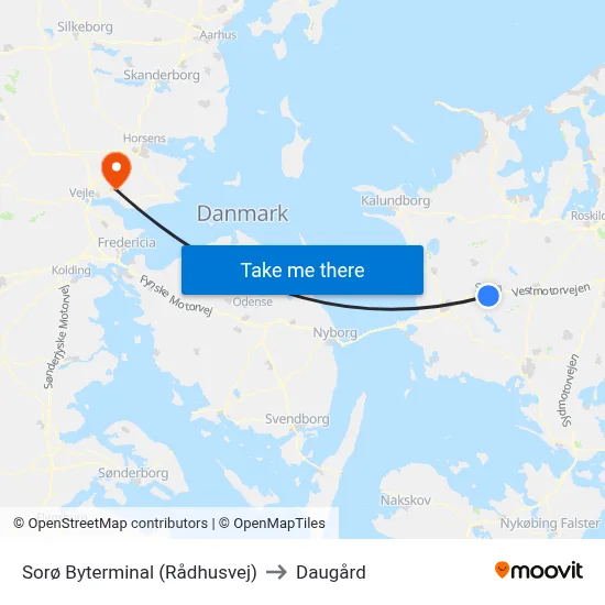 Sorø Byterminal (Rådhusvej) to Daugård map