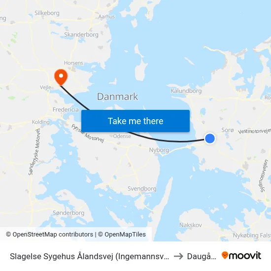 Slagelse Sygehus Ålandsvej (Ingemannsvej) to Daugård map