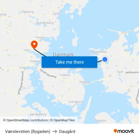 Værslevstien (Bygaden) to Daugård map