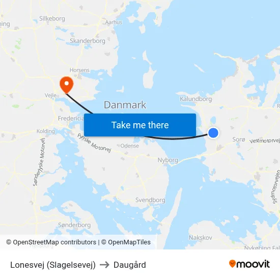 Lonesvej (Slagelsevej) to Daugård map