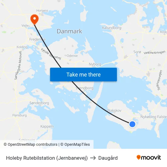 Holeby Rutebilstation (Jernbanevej) to Daugård map