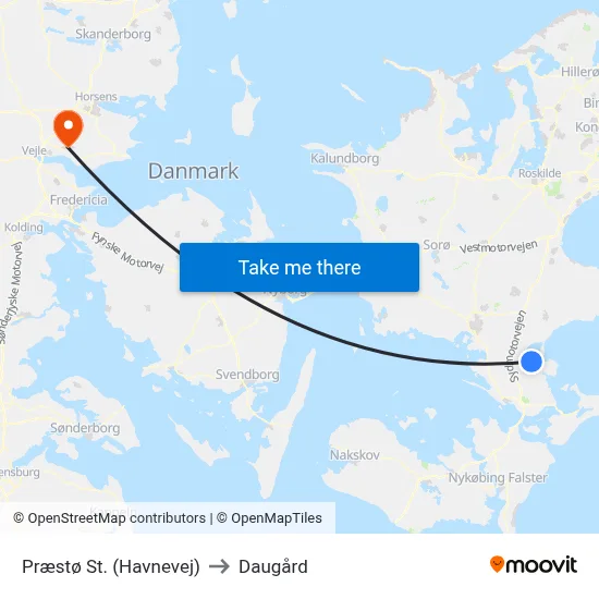 Præstø St. (Havnevej) to Daugård map