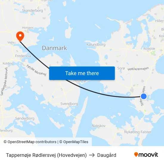 Tappernøje Rødlersvej (Hovedvejen) to Daugård map