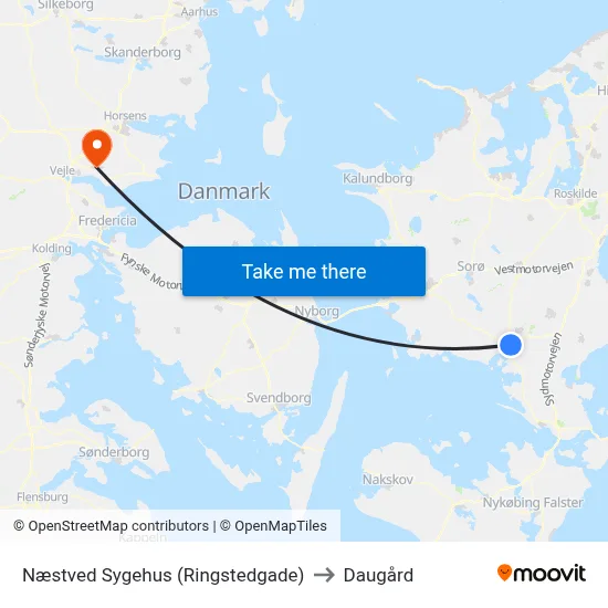 Næstved Sygehus (Ringstedgade) to Daugård map