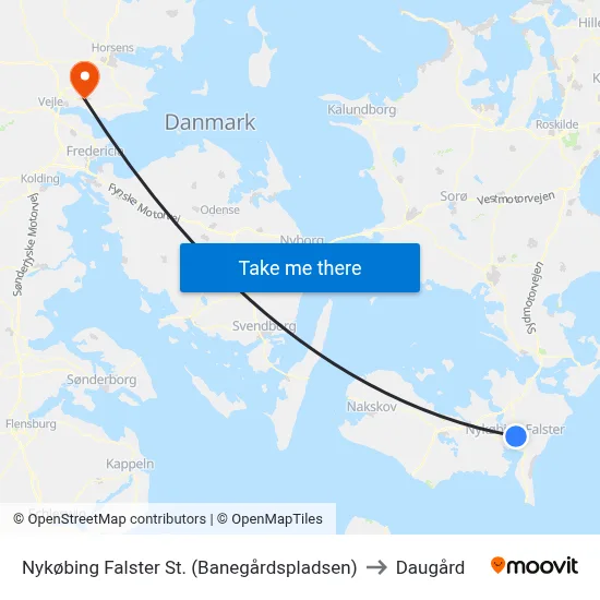 Nykøbing Falster St. (Banegårdspladsen) to Daugård map