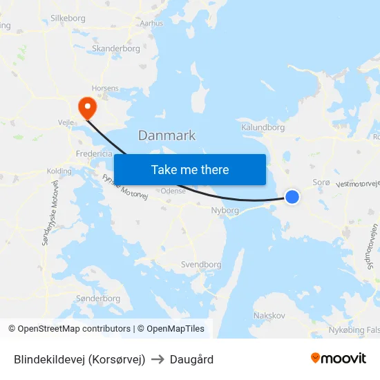 Blindekildevej (Korsørvej) to Daugård map