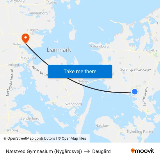 Næstved Gymnasium (Nygårdsvej) to Daugård map