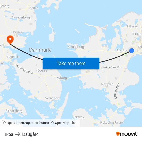 Ikea to Daugård map