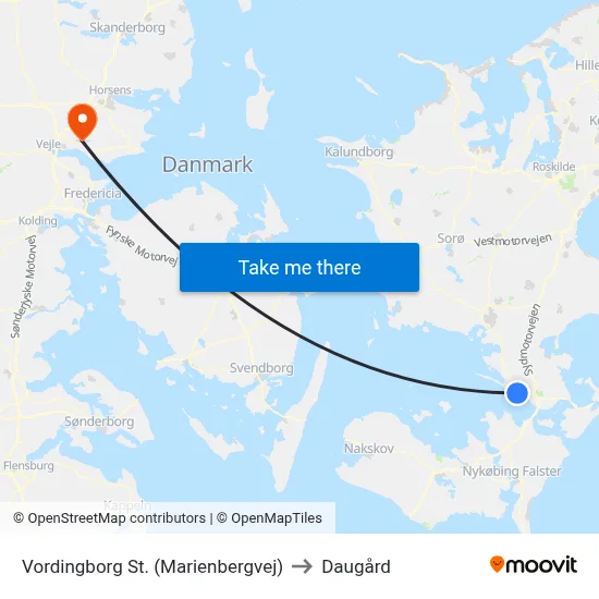 Vordingborg St. (Marienbergvej) to Daugård map