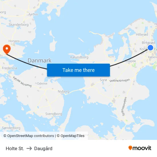 Holte St. to Daugård map