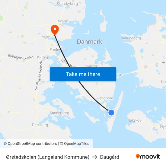 Ørstedskolen (Langeland Kommune) to Daugård map