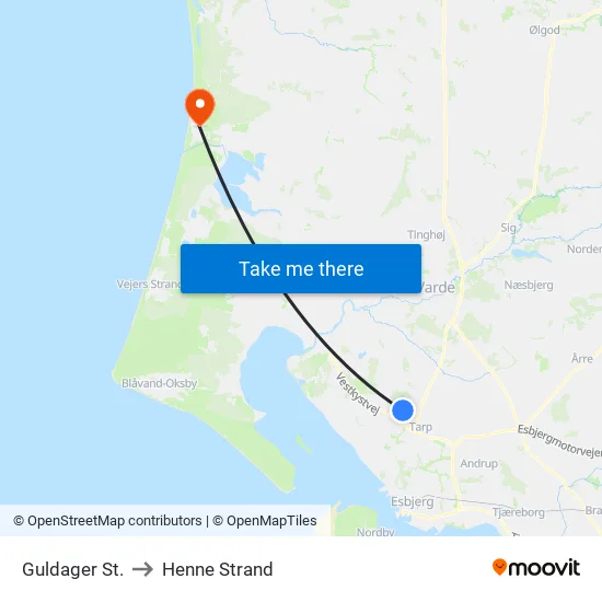 Guldager St. to Henne Strand map