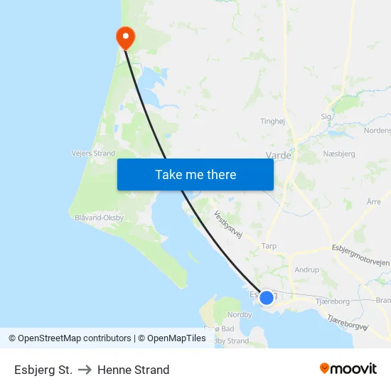 Esbjerg St. to Henne Strand map