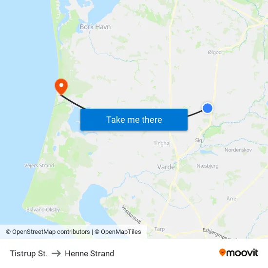 Tistrup St. to Henne Strand map