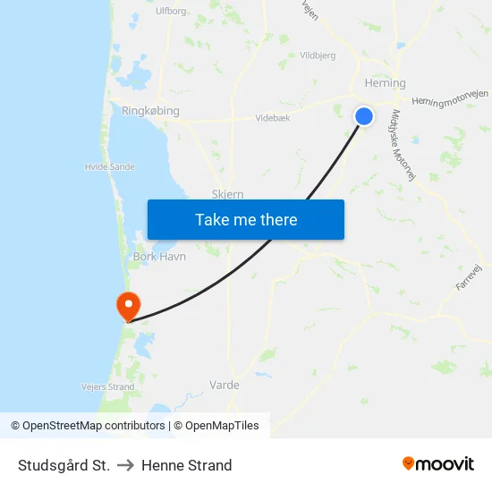 Studsgård St. to Henne Strand map