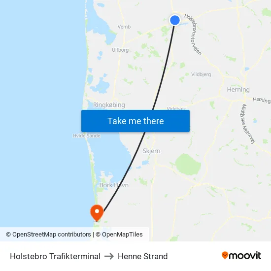 Holstebro Trafikterminal to Henne Strand map