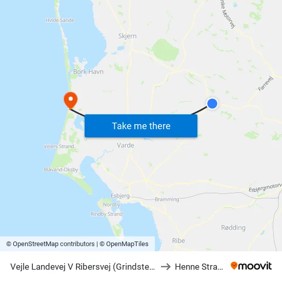 Vejle Landevej V Ribersvej (Grindsted) to Henne Strand map