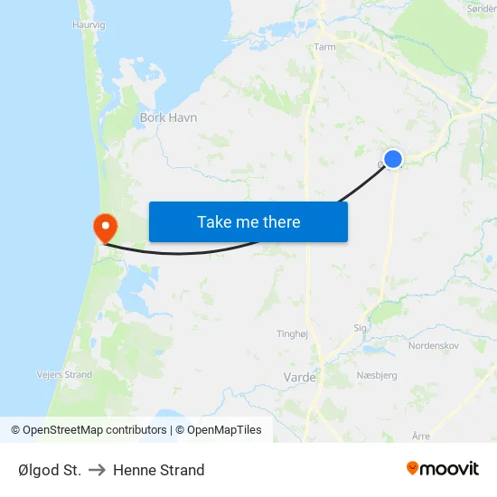 Ølgod St. to Henne Strand map