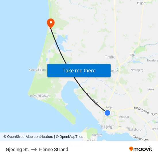 Gjesing St. to Henne Strand map