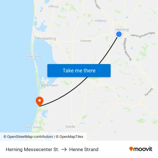 Herning Messecenter St. to Henne Strand map