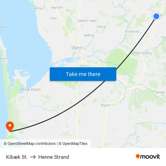 Kibæk St. to Henne Strand map