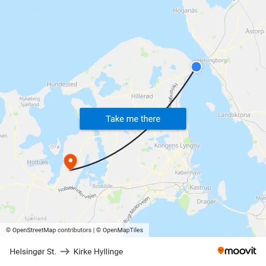 Helsingør St. to Kirke Hyllinge map