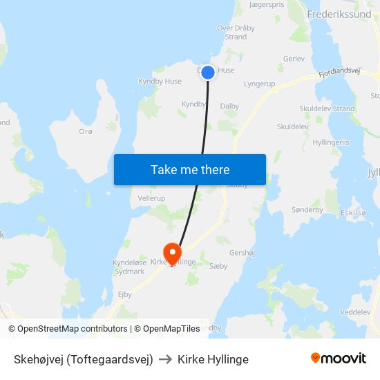 Skehøjvej (Toftegaardsvej) to Kirke Hyllinge map