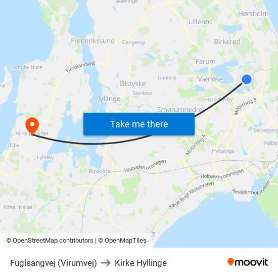 Fuglsangvej (Virumvej) to Kirke Hyllinge map