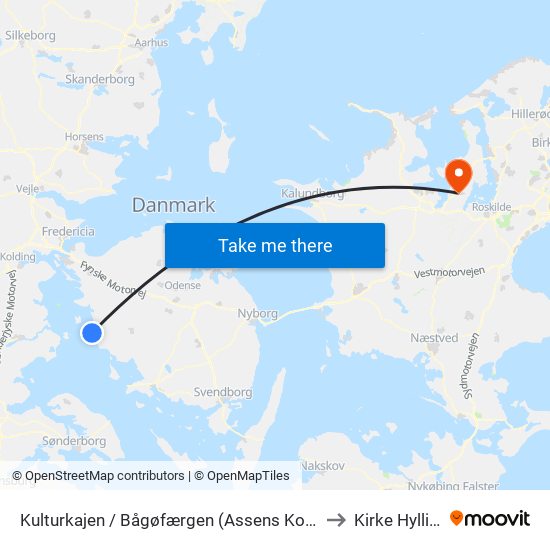 Kulturkajen / Bågøfærgen (Assens Kommune) to Kirke Hyllinge map