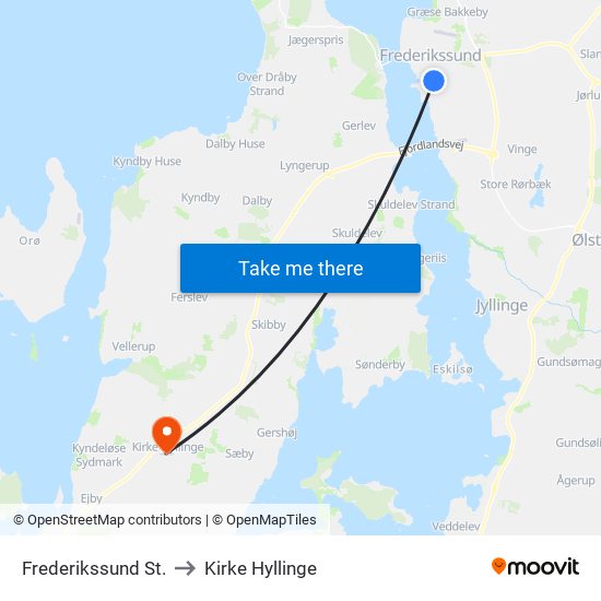 Frederikssund St. to Kirke Hyllinge map