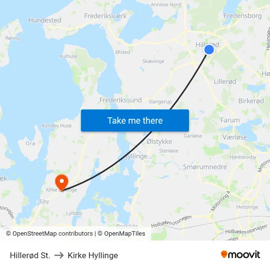 Hillerød St. to Kirke Hyllinge map