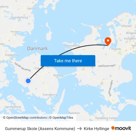 Gummerup Skole (Assens Kommune) to Kirke Hyllinge map