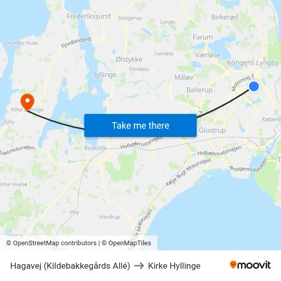 Hagavej (Kildebakkegårds Allé) to Kirke Hyllinge map