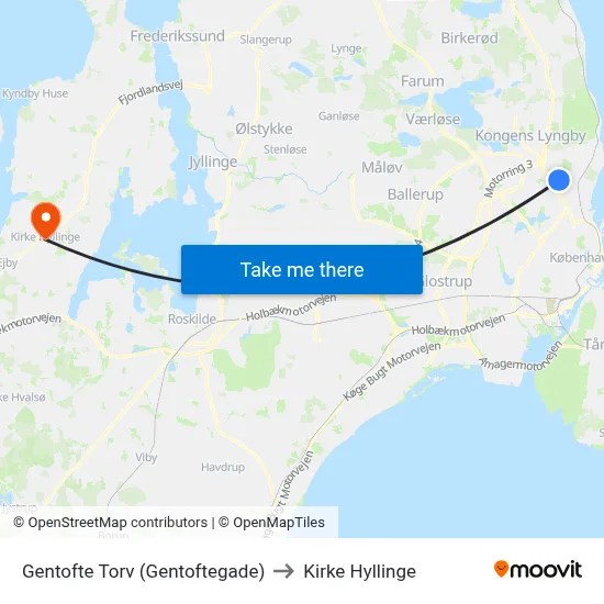 Gentofte Torv (Gentoftegade) to Kirke Hyllinge map