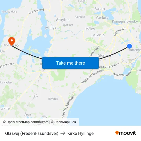Glasvej (Frederikssundsvej) to Kirke Hyllinge map
