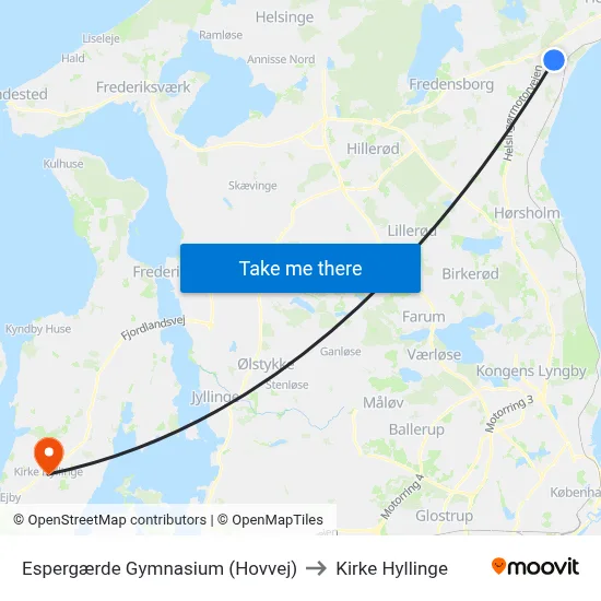 Espergærde Gymnasium (Hovvej) to Kirke Hyllinge map