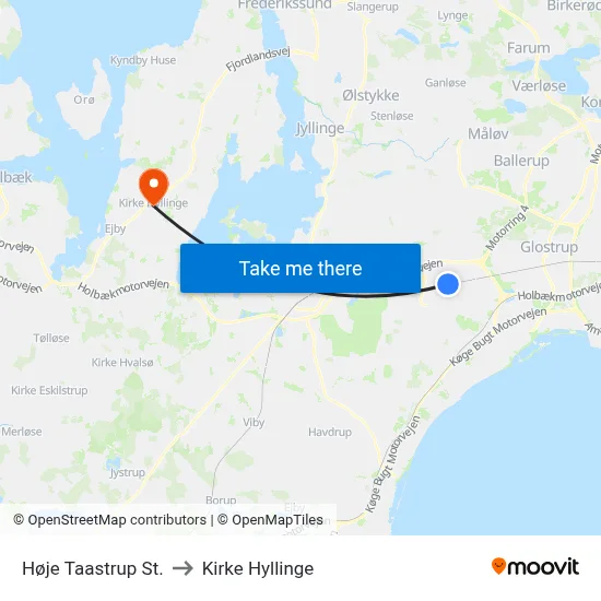 Høje Taastrup St. to Kirke Hyllinge map