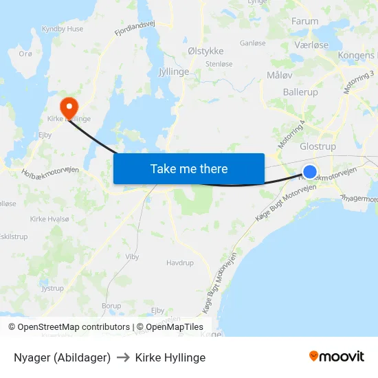 Nyager (Abildager) to Kirke Hyllinge map