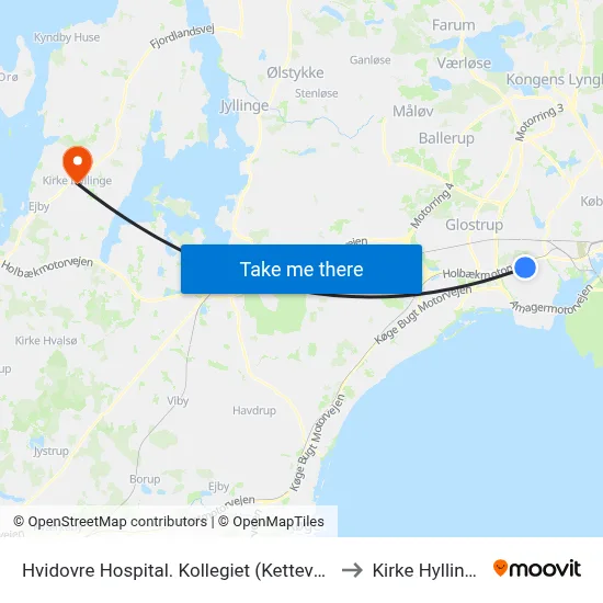 Hvidovre Hospital. Kollegiet (Kettevej) to Kirke Hyllinge map