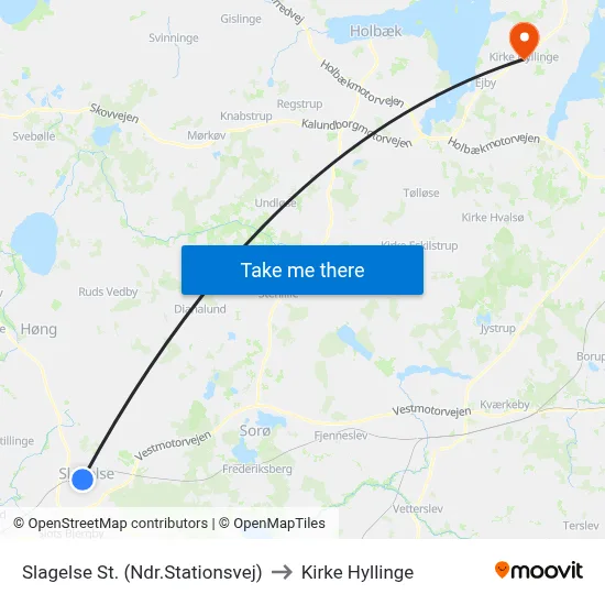 Slagelse St. (Ndr.Stationsvej) to Kirke Hyllinge map
