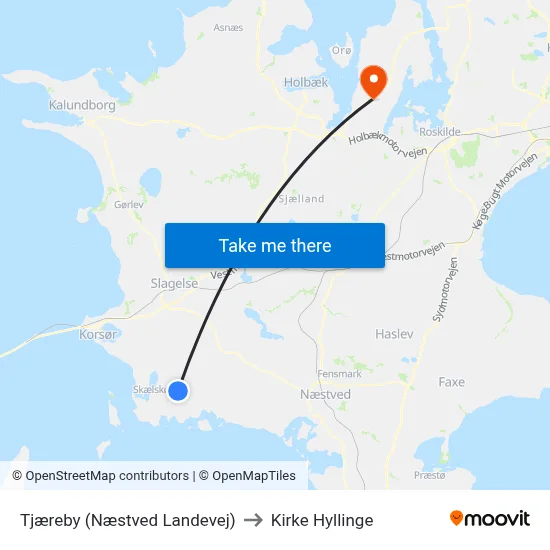 Tjæreby (Næstved Landevej) to Kirke Hyllinge map